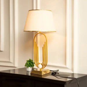 Modern Design Slim lamp with Antique Brass finish with fabric shade