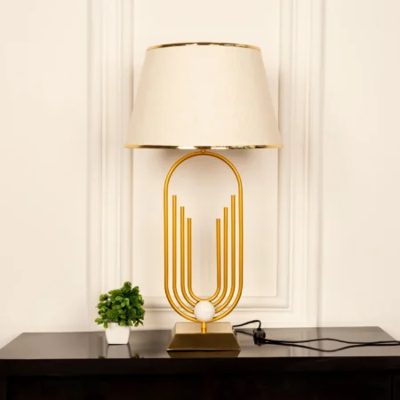 Modern Design Slim lamp with Antique Brass finish with fabric shade