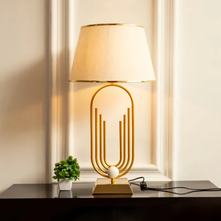 Modern Design Slim lamp with Antique Brass finish with fabric shade