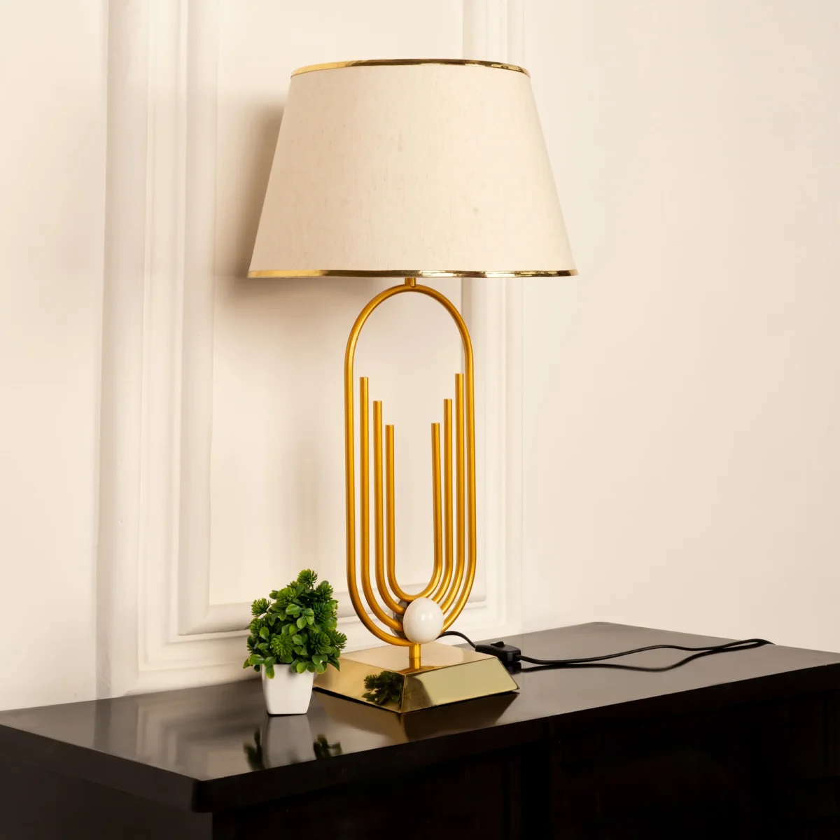 Modern Design Slim lamp with Antique Brass finish with fabric shade