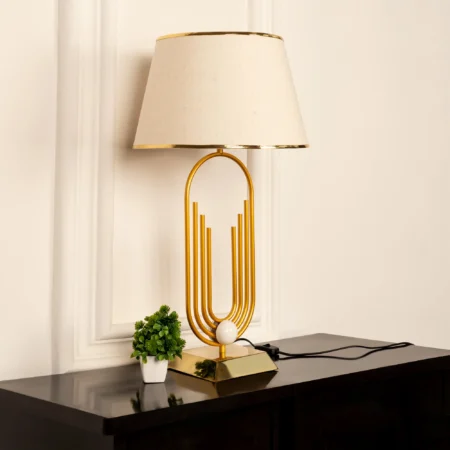 Modern Design Slim lamp with Antique Brass finish with fabric shade